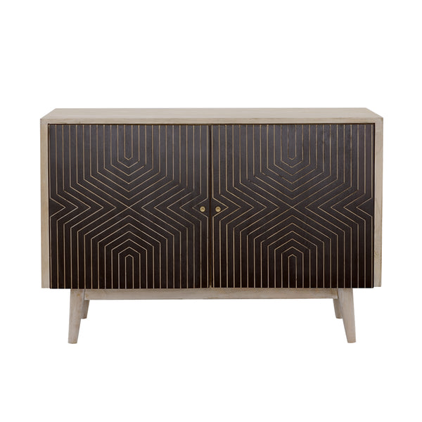English Elm Ixora White Washed & Black 2-Door Accent Cabinet with Tapered Legs Mid-Century Storage Charm B062P344916