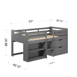 English Elm Fabiana Gray Twin Loft Bed with Storage Drawers & Open Shelves, Ladder, Slat System Included B2726S00219