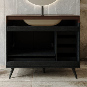 English Elm 36" Freestanding Bathroom Vanity Sintered Stone Top Ceramic Sink Stainless Steel Legs Black,Gold,Walnut,White W3136S00069