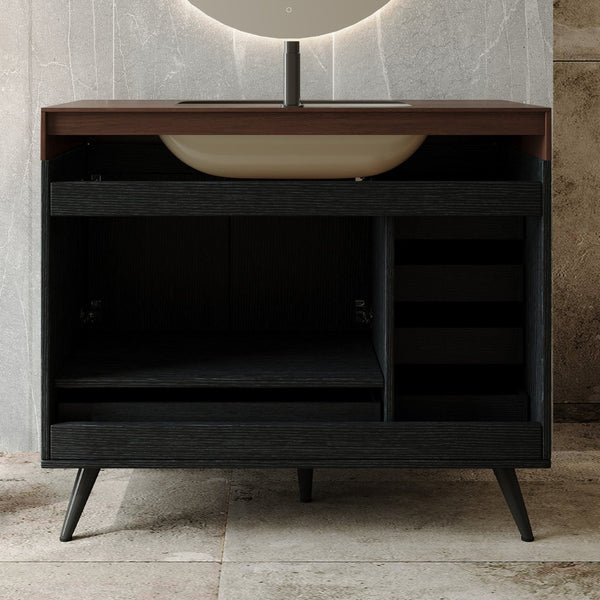 English Elm 36" Freestanding Bathroom Vanity Sintered Stone Top Ceramic Sink Stainless Steel Legs Black,Gold,Walnut,White W3136S00069