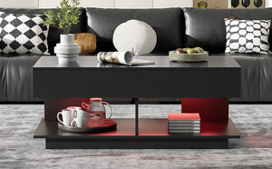 English Elm U-Can Extendable Coffee Table with Bluetooth 16-Color LED, Smooth Glide Top and Hidden Storage Space Black N724P290061B
