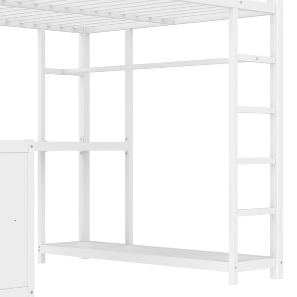 English Elm Twin House Bunk Bed with Slide Storage Stairs and Safety Rails for Kids Rooms W1580S00367