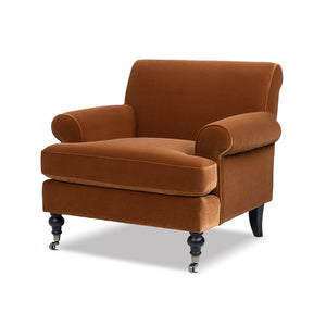 English Elm Alana Barrel Accent Armchair Velvet Upholstered with Rolling Casters for Living Rooms B2719P479034