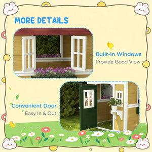 English Elm Toddlers Solid Fir Wood Outdoor Playhouse Cottage with Planter Boxes for Imaginative Play T3971P442836