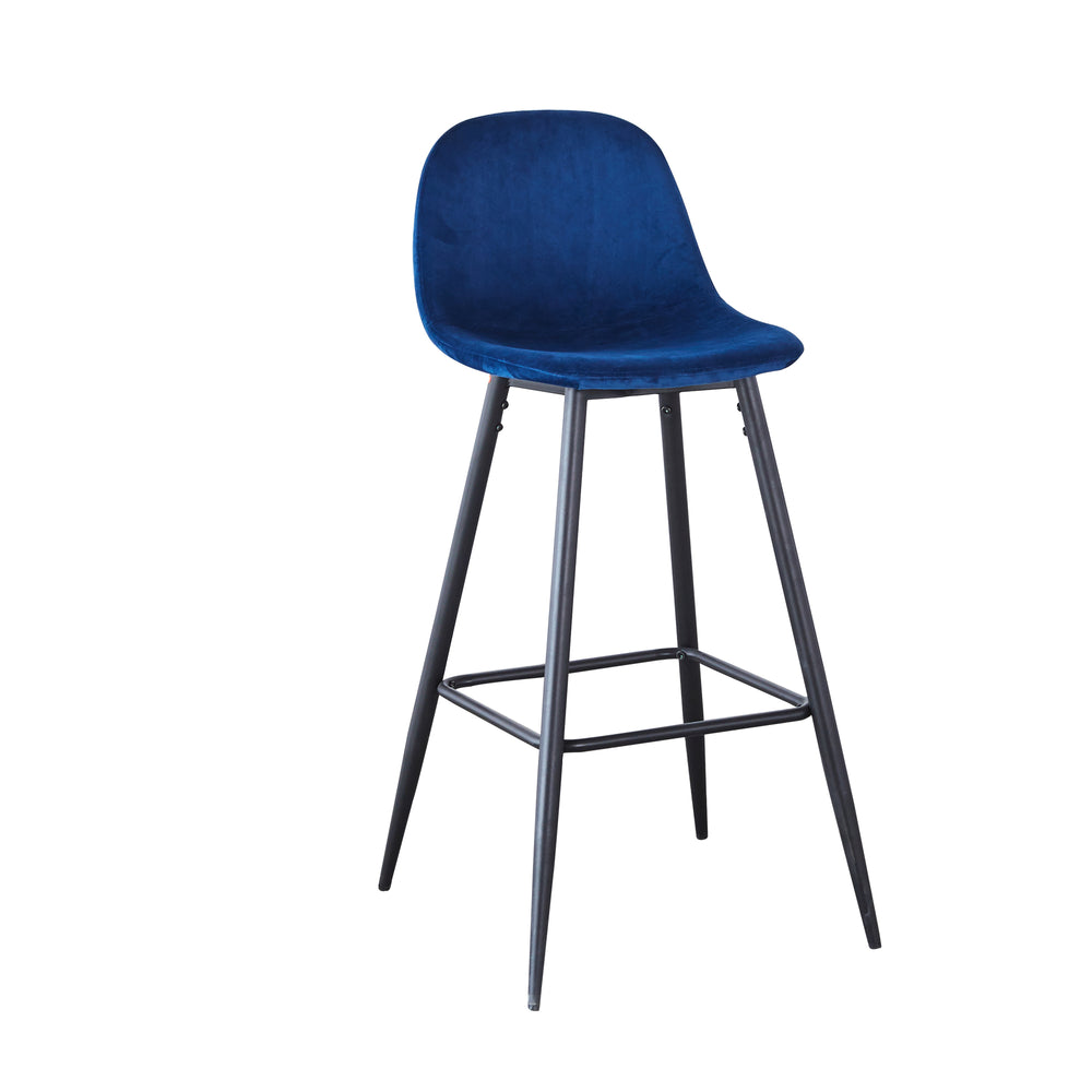 English Elm Bar Velvet Counter Stools Set of 2 30" Ergonomic Back Support Velvet Seats Sturdy Metal Legs & Footrest Stylish Durable Assembly Ready Blue B205P205646