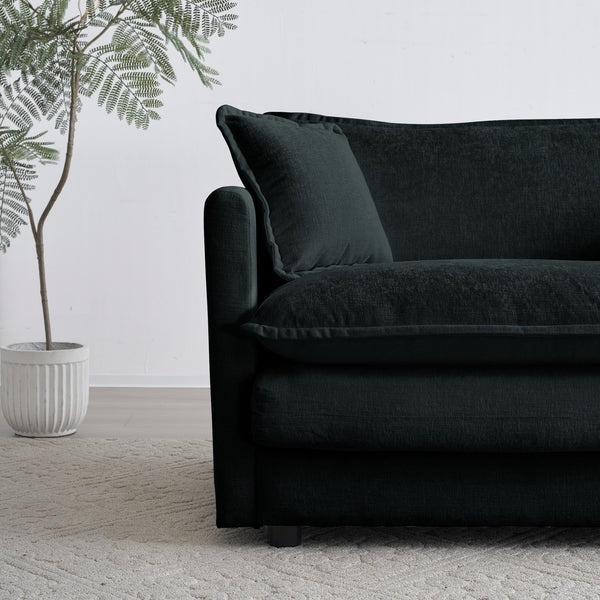 English Elm 2 Seater Loveseat and Chair Set - Black Chenille 2-Piece Sofa & Accent Chair, Solid Wood Frame Comfort W714S00621
