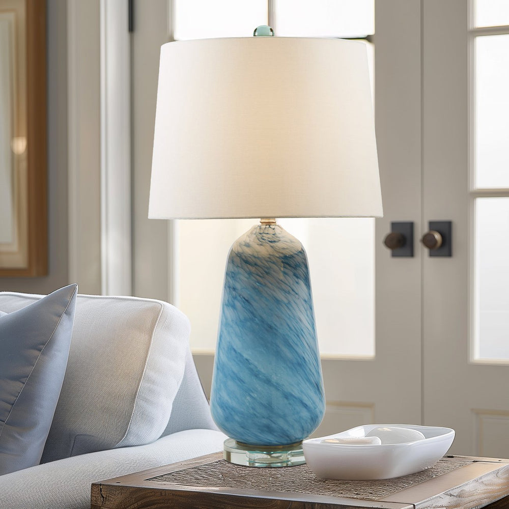 JLA Home INK+IVY - Confetti Aquaviva Glass Table Lamp with Blue Speckled Body, Acrylic Base & White Tapered Shade II153-0159