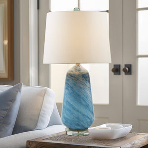 JLA Home INK+IVY - Confetti Aquaviva Glass Table Lamp with Blue Speckled Body, Acrylic Base & White Tapered Shade II153-0159