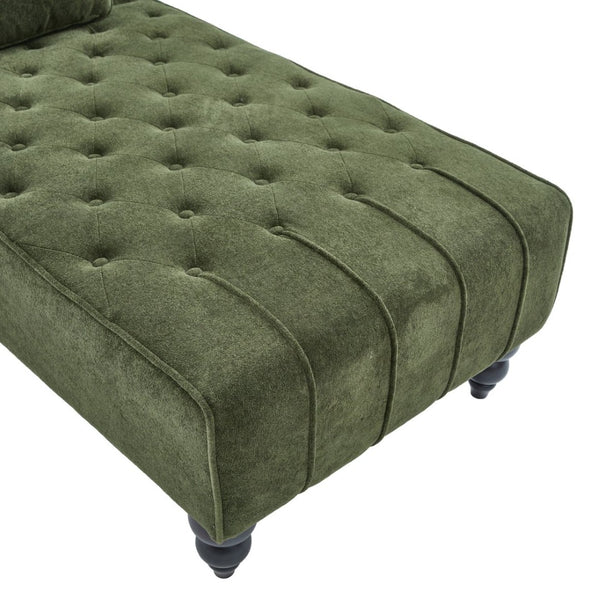 English Elm Chaise Lounge Velvet Upholstered Accent Chair with Birch Legs for Living Room Decor Forest Green N776P412298G
