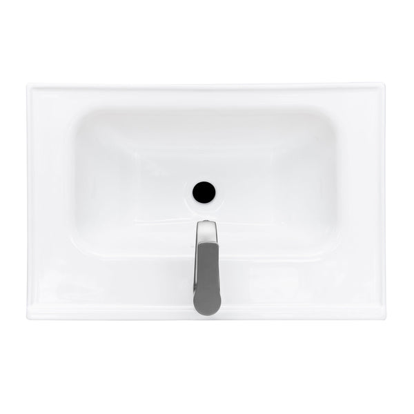 English Elm 24" Bathroom Vanity with Smooth White Ceramic Sink, Durable Metal Hinges, Adjustable Feet, Sleek Faucet & Open Iron Shelf Natural W688P224403