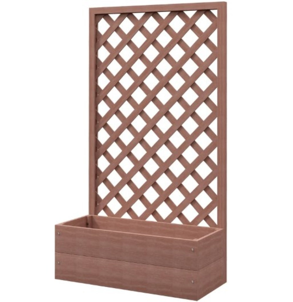 English Elm Wooden Composite Raised Planter Box with Integrated Trellis for Climbing Vines Outdoors T3971P423206