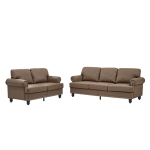 English Elm Modern Classic Living Room 2+3 Seater Sofa Set with Nailhead Trim, Removable Covers, Coil Springs, Hidden Storage Brown W1097S00180