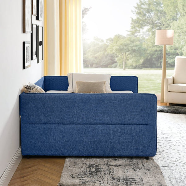 English Elm Queen Boucle Tufted Daybed Sofa with Storage Drawers Eucalyptus Frame Guest Room Blue W1413S00179
