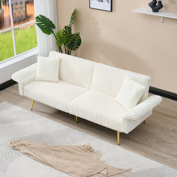 English Elm 79 Corduroy Sofa Bed Foldable Double Convertible Sleeper with Folding Armrests for Compact Living Rooms White W2290P250580