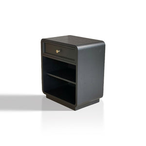 English Elm Nightstand Art Deco Matte Black Finish Antiqued Brass Hardware Open Shelf Bedroom B035P482920