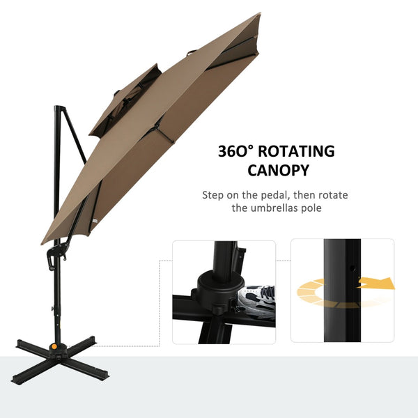 English Elm Outsunny 10Ft Offset Cantilever Patio Umbrella With Crank, 360° Rotation, Easy Tilt & Cover, Coffee W2225P217596-GIGA