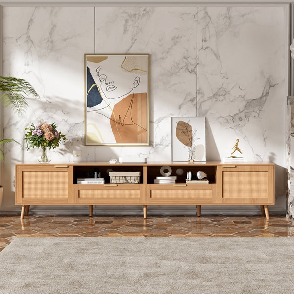 English Elm Rattan Door Media Console with Pine Legs Modern Farmhouse Tv Stand for Large Living Rooms N710P365030P