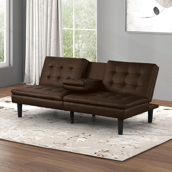 English Elm Futon Modern convertible sofa bed with chrome-reinforced metal legs, foam cushions, sleek engineered frame Brown 44 L x 37 W x 15 H B2741P363837