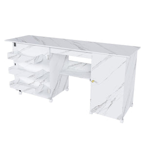 English Elm 57.5" Foldable Craft Station Rolling Sewing Table with Cabinet Bins and Open Shelf W2700P391395