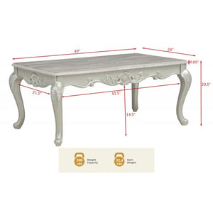 English Elm Traditional Faux Marble Coffee Table Hand Carved Cabriole Legs Antique White Finish B011P457607