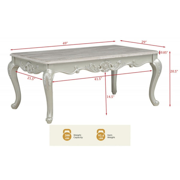 English Elm Traditional Faux Marble Coffee Table Hand Carved Cabriole Legs Antique White Finish B011P457607