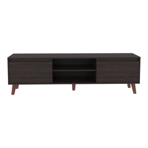English Elm Polaris Walnut TV Stand with Open Shelves and Spacious Storage Compartments for Media Organization B200P374524