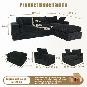 English Elm Modular Chenille Sectional Sofa Boneless Deep Seat Cloud Couch with Ottoman for Living Room White T5880S00003