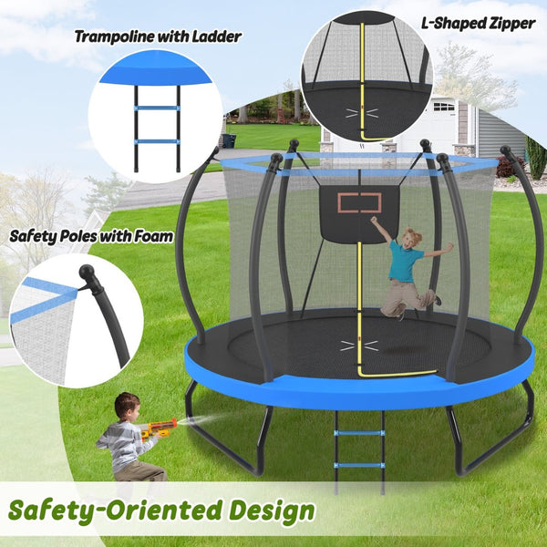 English Elm 10ft Steel Backyard Trampoline with Basketball Hoop Safety Net Padded Poles Ladder N739P307895C