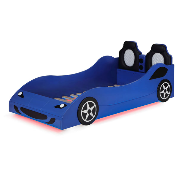 English Elm Solana Race Car Twin Bed with LED Underglow Lights, Padded Headboard & Realistic Wheels for Kids B062S01110