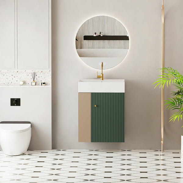 English Elm 21.6" Floating Bathroom Vanity with Ceramic Sink Soft Close Cabinet and Open Shelf W1920S00193