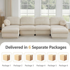 English Elm 137" Oversized Chenille Sectional Sofa with Movable Ottoman and Quilted Cushions W714S01755