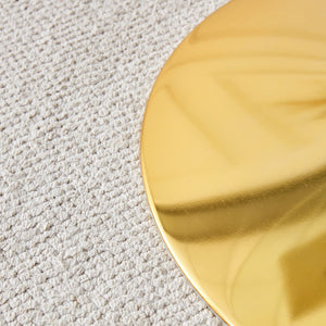 English Elm A Modern 35-Inch Tempered Glass Round Dining Table with Sleek Metal Legs, Minimalist Style for 4-6 }{@ Gold,Transparent W1151P263755