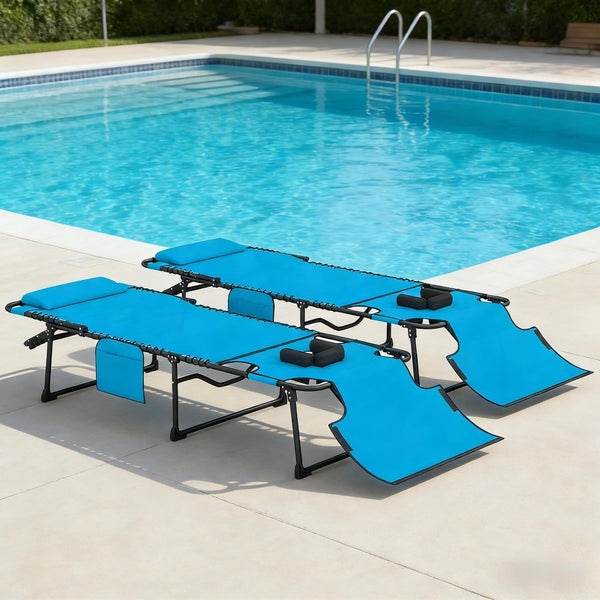 English Elm Outdoor Folding Chaise Lounges Set of Two with Bungee Mesh and Steel Frame T3971P454907