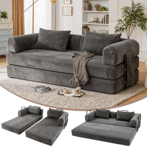 English Elm 78 Inch Corduroy Convertible Sofa Sleeper Futon with Foldable Armrests for Studio Rooms Dark Gray W5385P455030