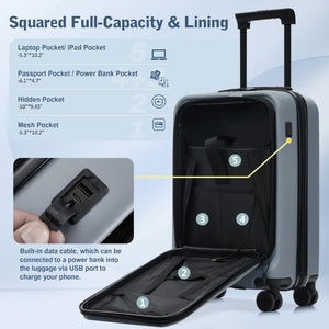 English Elm Luggage 5 Piece Hardside Abs Set with Front Access Carry on and Tsa Spinner Wheels Blue N732P391544C