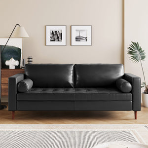 English Elm Christopher Knight Home® - Mirod Mid-Century Modern PU Leather Sofa with Tufted Back, Birch Legs, Foam & Pocket Spring Comfort Black N760P285734B