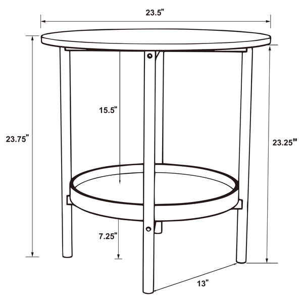 English Elm Kavita Round Farmhouse Side Table with Brown Wood Grain Top, Black Metal Legs & Lower Shelf Storage B062P299907