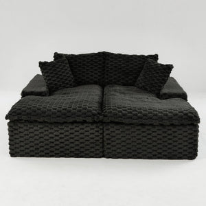 English Elm Black Turtle Velvet Double Chaise Lounge - Plush Dual Sofa For Ultimate Comfort & Style, 400 Lbs Capacity W3371S00034
