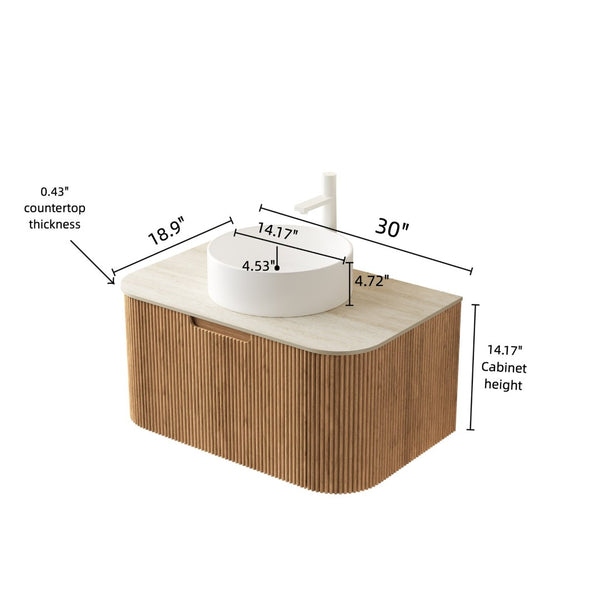 English Elm Muri Floating Bathroom Vanity Plywood Cabinet Sintered Stone Top Oak Drawer Beige,Natural Wood,White W2615S00340