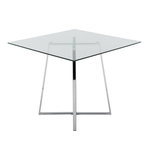 English Elm Cosmo Square Dining Table With Clear Glass Top & Chrome Base – Modern Elegance For 4 Guests B202S01114