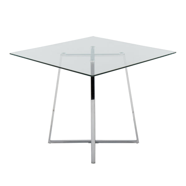 English Elm Cosmo Square Dining Table With Clear Glass Top & Chrome Base – Modern Elegance For 4 Guests B202S01114