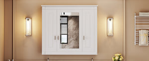 English Elm Bathroom Wall Cabinet with Mirror and 5 Shelves — Wall-Mounted Medicine Cabinet, Modern Storage Solution White N710P252503K
