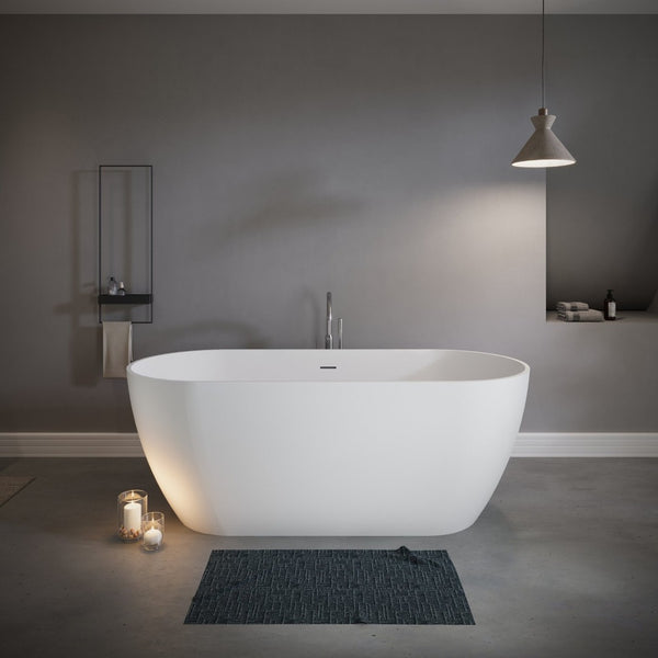 English Elm 59" Stone Resin Freestanding Soaking Tub Spa Grade Oval Design for Modern Baths Matte White W1920P410063
