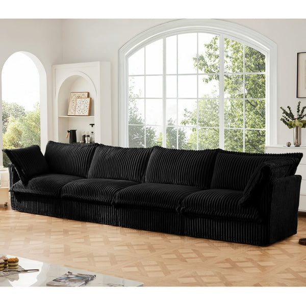 English Elm Slipcovered 4-Seater Sofa - Extra Deep, Removable Black Corduroy Couch For Stylish Living Rooms W3041S00099-GIGA
