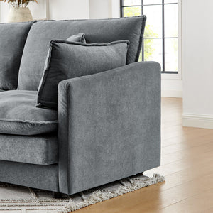 English Elm Modern Sectional Convertible Sofa with Ottoman, Oversized L-Shaped 4-Seater Towel Fabric Comfort Grey W1413S00079