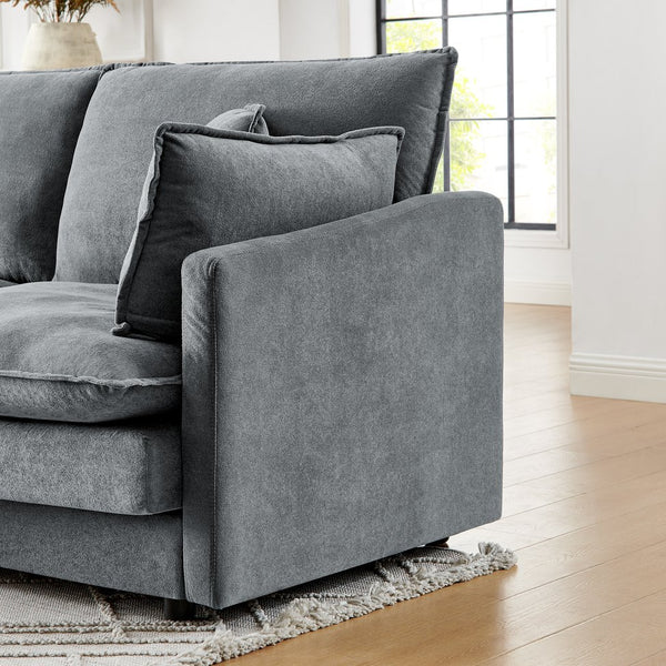 English Elm Modern Sectional Convertible Sofa with Ottoman, Oversized L-Shaped 4-Seater Towel Fabric Comfort Grey W1413S00079