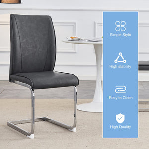 English Elm Luxury Arch Chair Set Of 8 - Dark Gray Crazy Horse Pu With Sturdy Silver Legs For Modern Dining W1151S03066