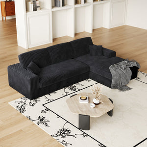 English Elm 114.5'Modern Corduroy Modular sofa with reversible chaise, slow-rebound foam cushions and versatile L-shape seating Black W834S00458