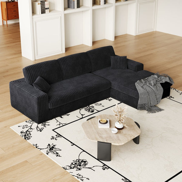 English Elm 114.5'Modern Corduroy Modular sofa with reversible chaise, slow-rebound foam cushions and versatile L-shape seating Black W834S00458