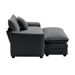 English Elm Comfortable Single Chair With Footstool & Pillow – Soft Grey Corduroy For Living Room & Bedroom Use W714S00703